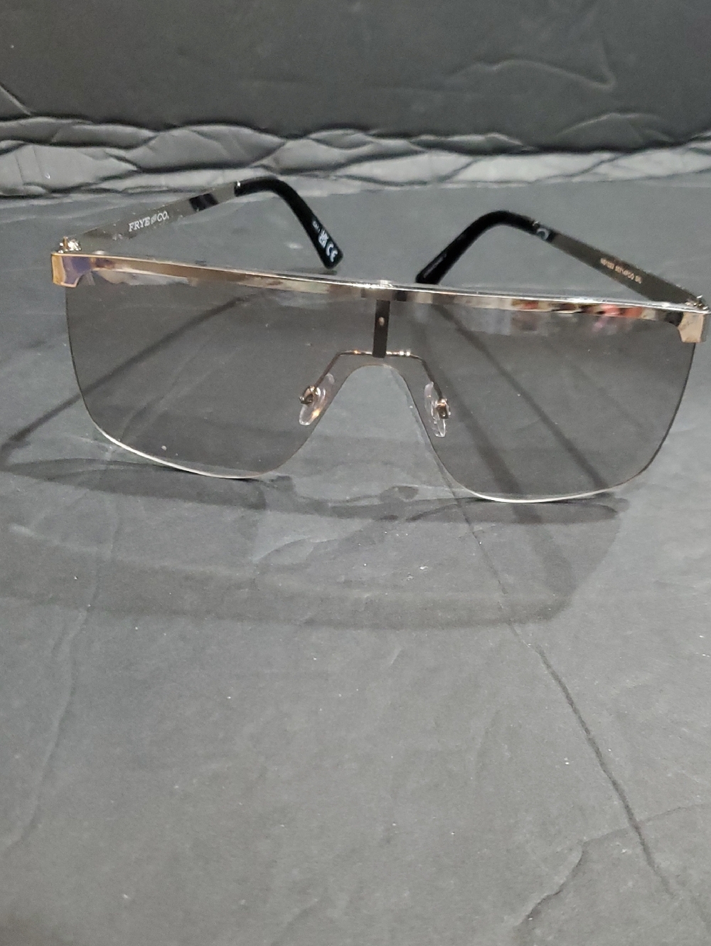 Frye silver flatbrow rimless frame oversized‎ clear lenses square sunglasses